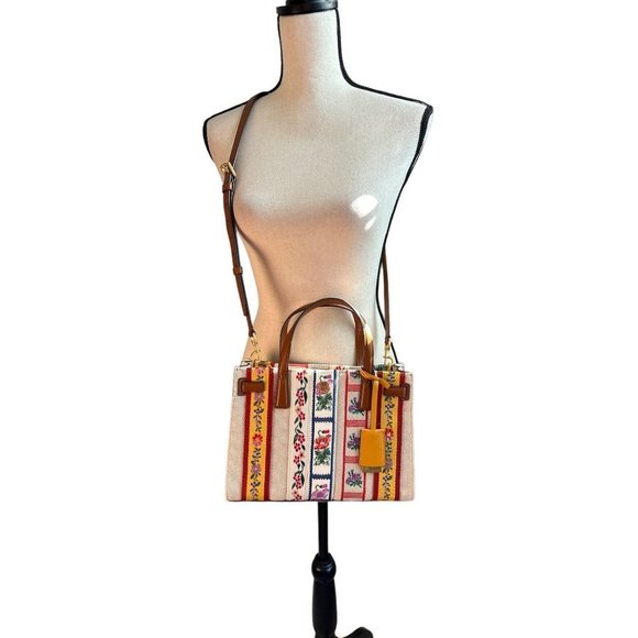 Tory Burch Handbags - NWT Tory Burch Walker Webbing Satchel 2 Way Flower Embroidery Handbag Shoulder F